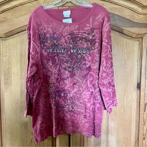 Cowgirl Western T-Shirt Rodeo Wild West Artisans Womens 3/4-Sleeve Top Tee XL